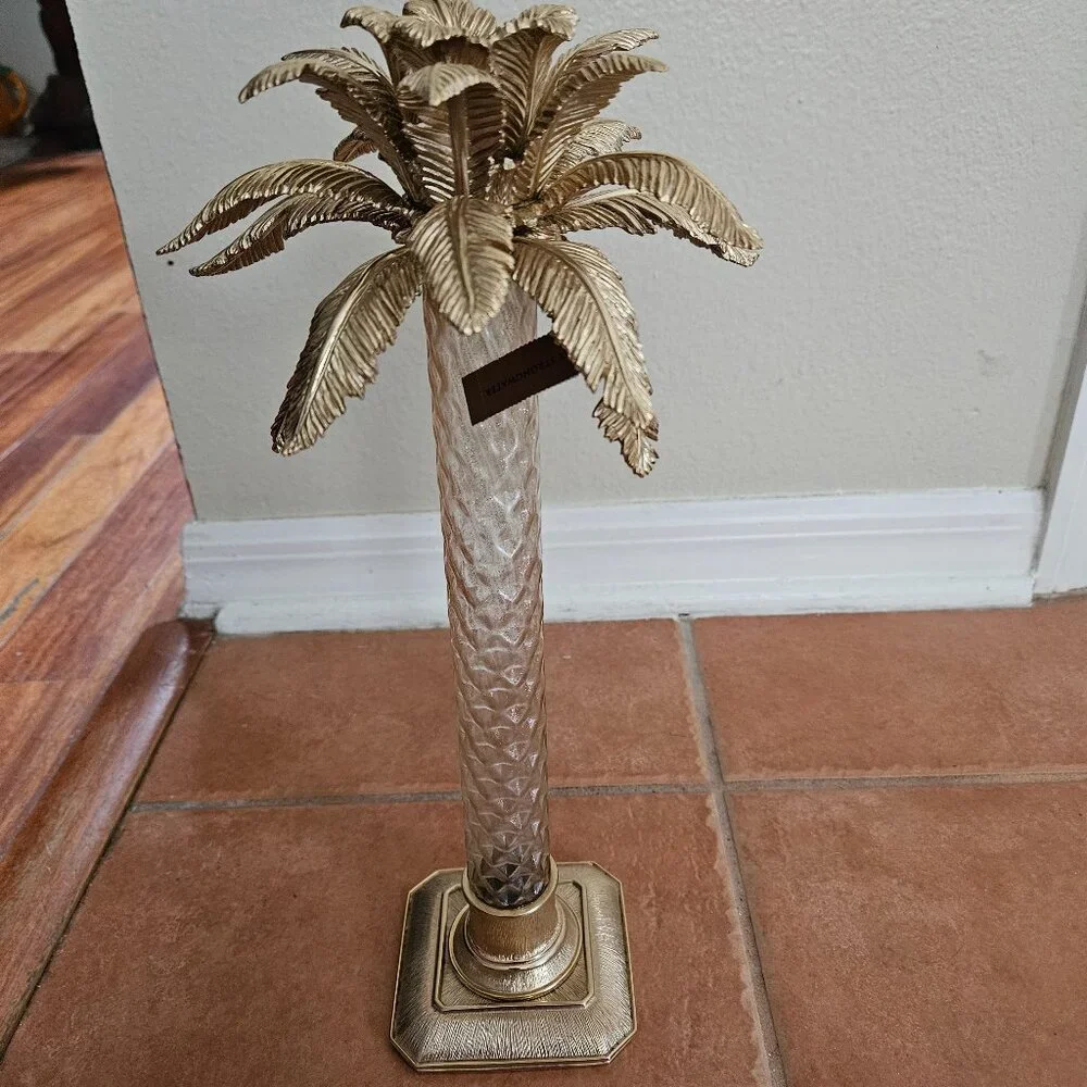 NWT JAY STRONGWATER FLORA & FAUNA PALM TREE ENAMEL CRYSTAL CANDLE HOLDER OBJET